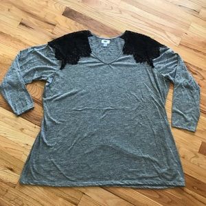 Plus Gray and Lace Long Sleeve